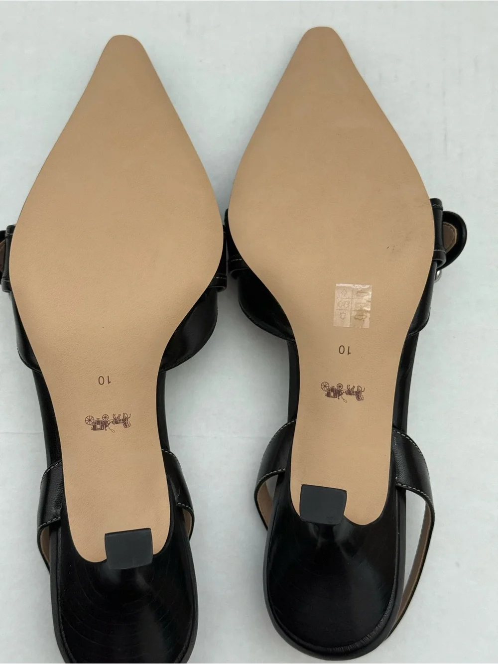 Coach Margot Black Leather Slingback Pump with Silver Buckle Size 10